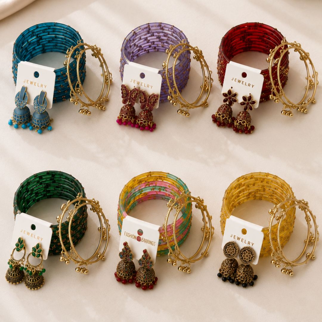 Designer Jhumka & Bangles Set With Ghungroo Bangles