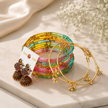 Designer Jhumka & Bangles Set With Ghungroo Bangles