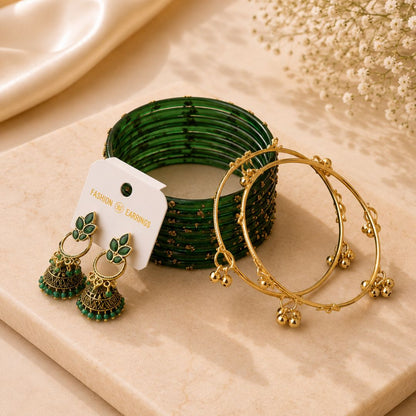 Designer Jhumka & Bangles Set With Ghungroo Bangles