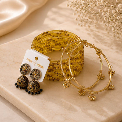 Designer Jhumka & Bangles Set With Ghungroo Bangles