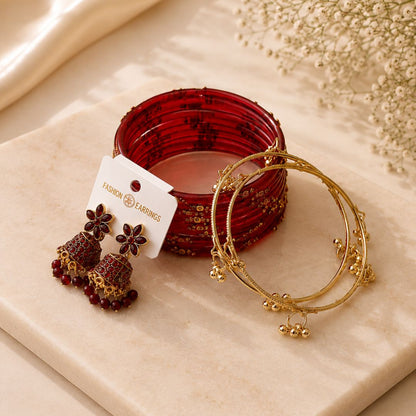 Designer Jhumka & Bangles Set With Ghungroo Bangles