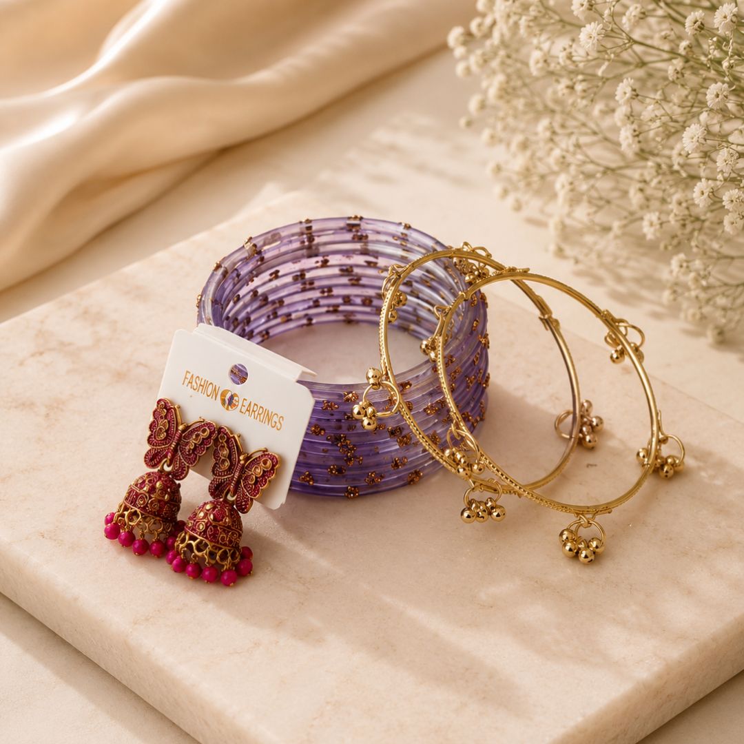 Designer Jhumka & Bangles Set With Ghungroo Bangles