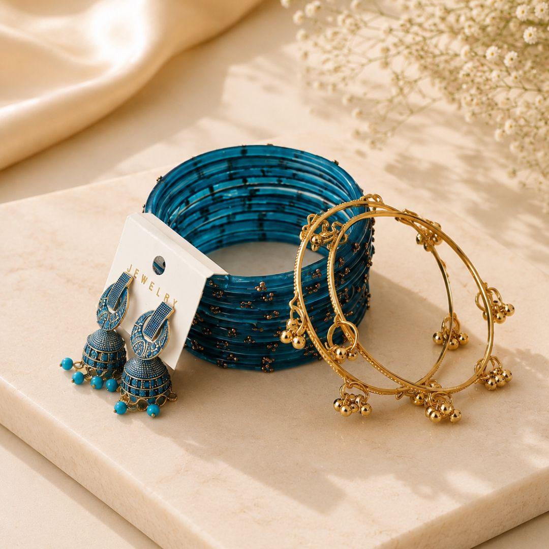 Designer Jhumka & Bangles Set With Ghungroo Bangles