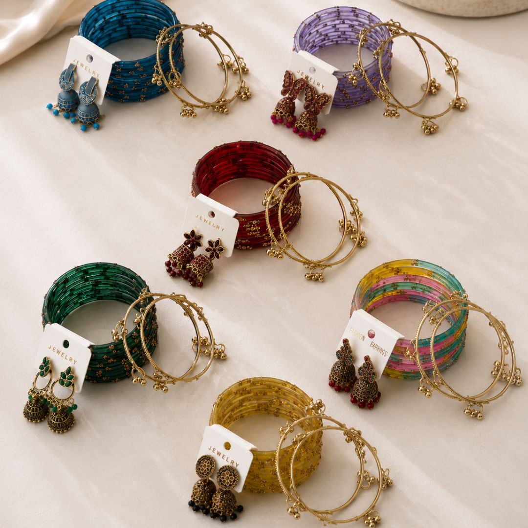 Designer Jhumka & Bangles Set With Ghungroo Bangles